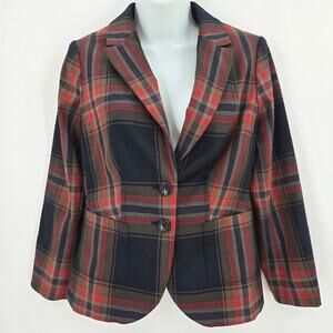 OBR Women Prep Academia Classic Old Money Tartan Plaid Tailored Blazer Jacket XS